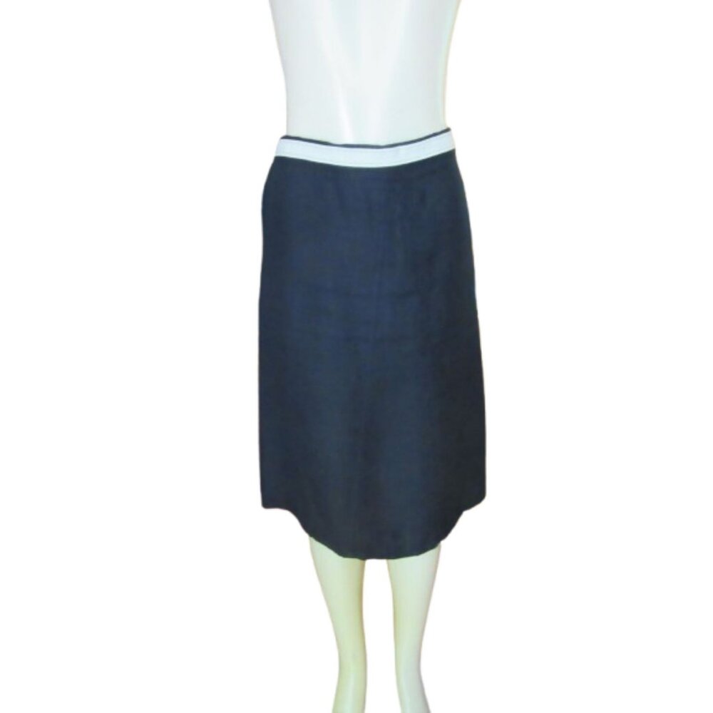 Flax Black Knee Length 100% Linen Skirt W/ White Elastic Waist Size S